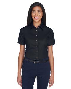 Harriton M500SW - Ladies Easy Blend Short-Sleeve Twill Shirt with Stain-Release Noir