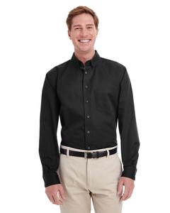 Harriton M581T - Men's Tall Foundation 100% Cotton Long Sleeve Twill Shirt with Teflon Noir