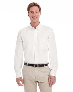 Harriton M581T - Men's Tall Foundation 100% Cotton Long Sleeve Twill Shirt with Teflon Blanc