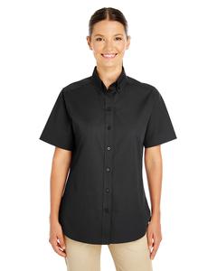 Harriton M582W - Ladies Foundation 100% Cotton Short Sleeve Twill Shirt Teflon Noir