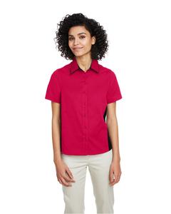 Harriton M586W - Ladies Flash IL Colorblock Short Sleeve Shirt Rouge/Noir