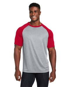 Team 365 TT62 - Unisex Zone Colorblock Raglan T-Shirt Ath Hthr/Sp Red
